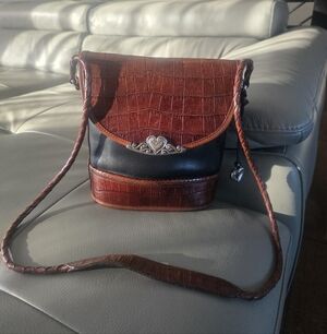 Brighton VTG  Brown and Black Croc-Embossed Crossbody Bag
